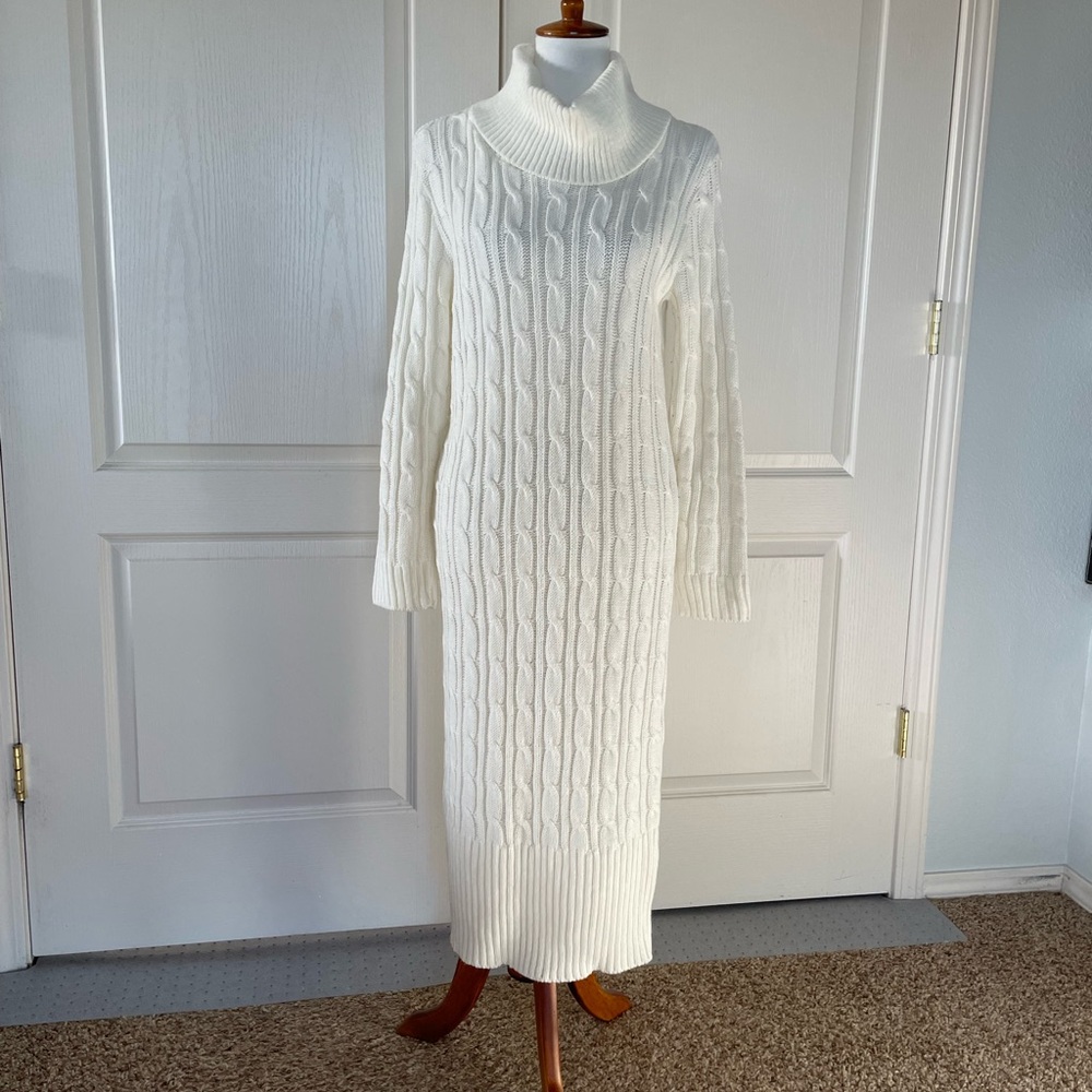 Boohoo Ivory Knit Sweater Midi Dress